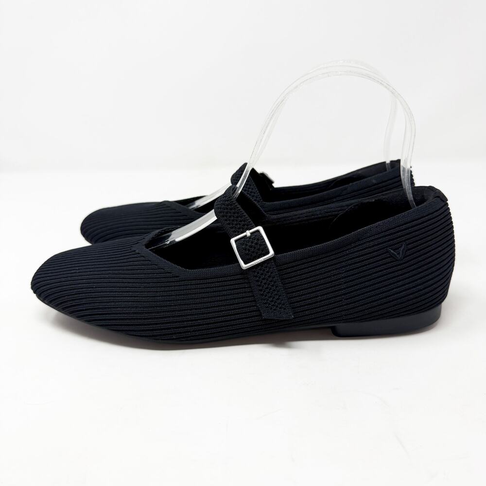 NWOB Vivaia Black Square Toe Mary Jane Flats Size EU 39.5 Machine Washable Knit - Picture 3 of 9
